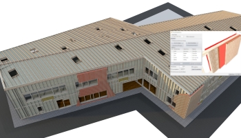 School building with walls composed by XLAM + Framing + Panels + Boardings + Battens