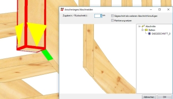 Styrd kapning: Med ett klick kapas trappräckesstolpen enligt det gröna område som klickats på.